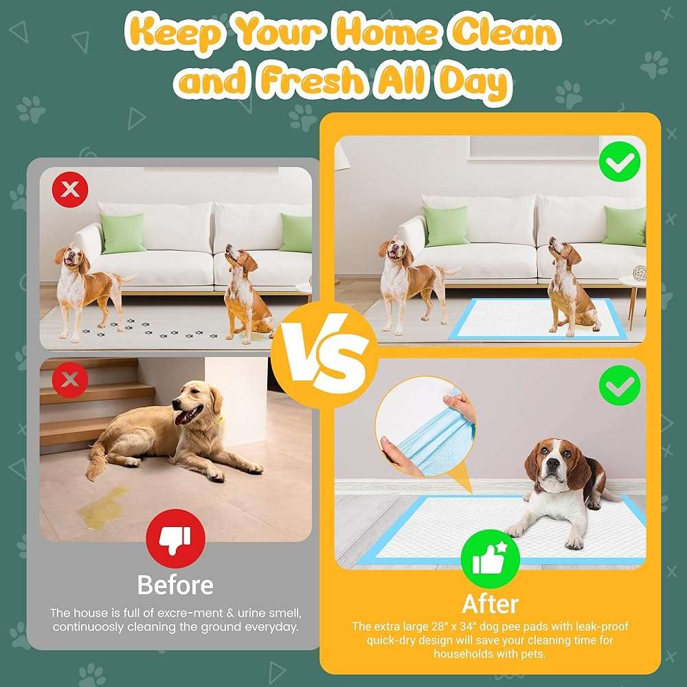 60 Count Extra Large Dog Pee Pads 28" x 34", Super Absorbent X-Large Puppy Pads Disposable Dogs Training Pads, Quick Drying Leak-Proof Dog Potty Pads for Doggies Puppies - Image 9