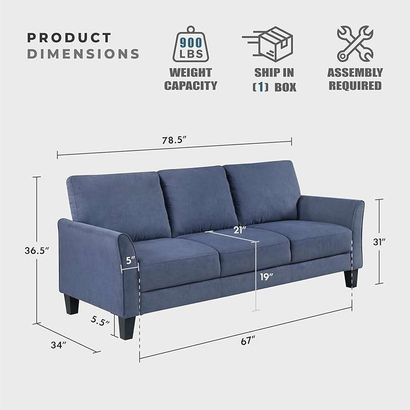 Lexicon Sofa, Modern Living Room Couch, Textured Fabric Upholstered Couch for Living Room/Bedroom/Office/Apartment, 78.5" Sofa, Blue - Image 2