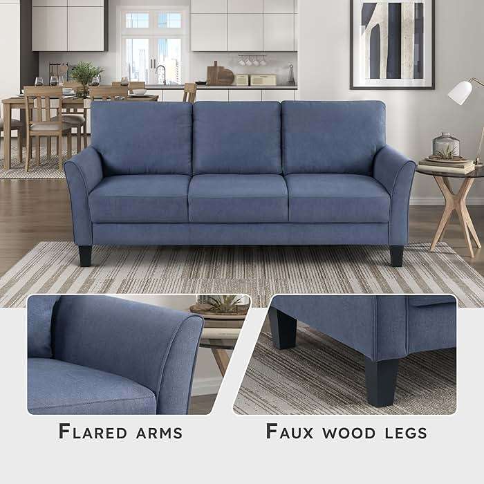 Lexicon Sofa, Modern Living Room Couch, Textured Fabric Upholstered Couch for Living Room/Bedroom/Office/Apartment, 78.5" Sofa, Blue - Image 3