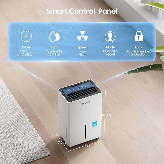 4500 Sq.ft Energy Star Dehumidifier for Home Basement, Glowells 52 Pints Large Room Dehumidifier with Drain Hose & Water Tank 0.58 Gal, Dehumidifiers with Smart Humidity Control, Auto Defrost - Image 3
