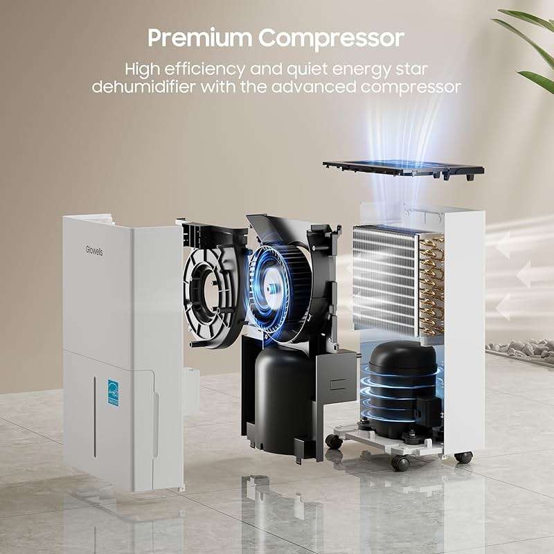 4500 Sq.ft Energy Star Dehumidifier for Home Basement, Glowells 52 Pints Large Room Dehumidifier with Drain Hose & Water Tank 0.58 Gal, Dehumidifiers with Smart Humidity Control, Auto Defrost - Image 5