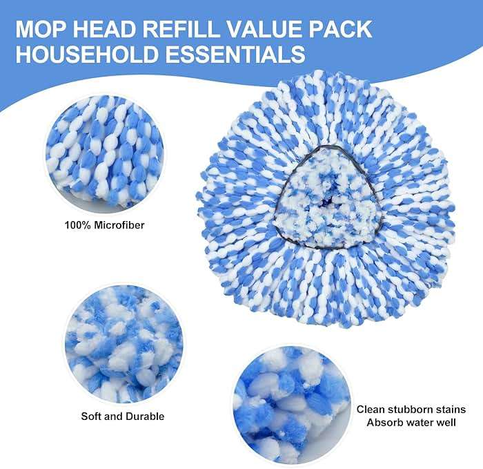 Spin Mop Replace Head, Base, Scrubber, Mop Handle for OCedar RinseClean 2-Tank System, Include 2 Microfiber Mop Refills, 1 Mop Handle, 1 Base and 1 Scrub Brush for Dry Wet Use Floor Deep Cleaning - Image 5