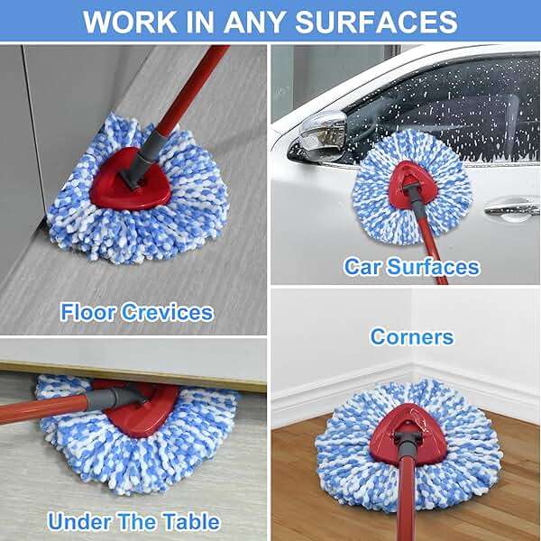 Spin Mop Replace Head, Base, Scrubber, Mop Handle for OCedar RinseClean 2-Tank System, Include 2 Microfiber Mop Refills, 1 Mop Handle, 1 Base and 1 Scrub Brush for Dry Wet Use Floor Deep Cleaning - Image 6