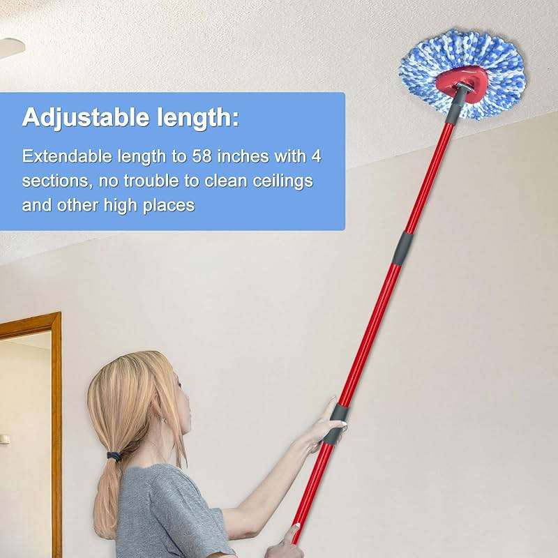 Spin Mop Replace Head, Base, Scrubber, Mop Handle for OCedar RinseClean 2-Tank System, Include 2 Microfiber Mop Refills, 1 Mop Handle, 1 Base and 1 Scrub Brush for Dry Wet Use Floor Deep Cleaning - Image 7