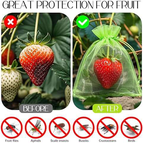 40 Pcs Fruit Protection Bags, 4x6 Inch Strawberry Bag Netting Cover, Tear Resistance Mesh Bags Drawstring, Pest Barrier Green Bags for Fruits & Vegetables, Blueberries, Cherry Tomatoes, Small Fruits - Image 4