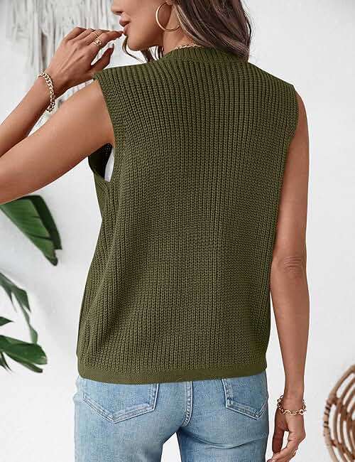 LUYAA Green Sweater Women Button Round Neck Knit Vest Top Trendy Casual Cardigan 2025 Spring Sweater Army Green L - Image 3