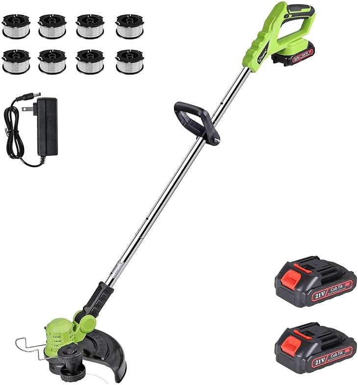 Cordless Weed Wacker Electric Weed Eater 12" 20V String Trimmer Battery Operated with 8 Pcs Spool Trimmer Lines and 1 Spool Cap 2.0Ah Batteries Fast Charger - Image 1