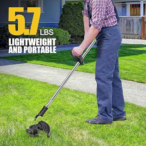 Cordless Weed Wacker Electric Weed Eater 12" 20V String Trimmer Battery Operated with 8 Pcs Spool Trimmer Lines and 1 Spool Cap 2.0Ah Batteries Fast Charger - Image 3