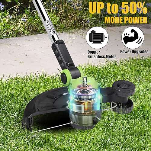 Cordless Weed Wacker Electric Weed Eater 12" 20V String Trimmer Battery Operated with 8 Pcs Spool Trimmer Lines and 1 Spool Cap 2.0Ah Batteries Fast Charger - Image 4