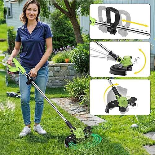 Cordless Weed Wacker Electric Weed Eater 12" 20V String Trimmer Battery Operated with 8 Pcs Spool Trimmer Lines and 1 Spool Cap 2.0Ah Batteries Fast Charger - Image 6