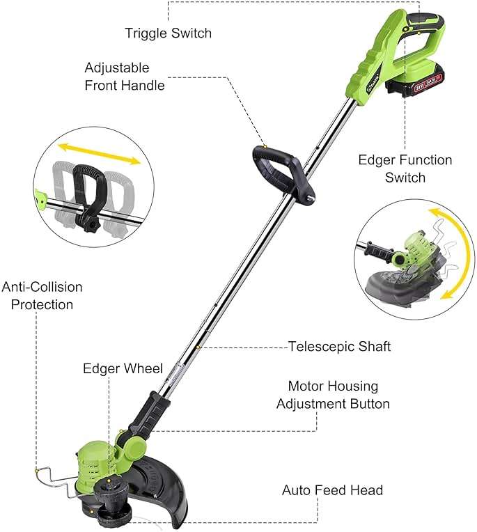 Cordless Weed Wacker Electric Weed Eater 12" 20V String Trimmer Battery Operated with 8 Pcs Spool Trimmer Lines and 1 Spool Cap 2.0Ah Batteries Fast Charger - Image 8
