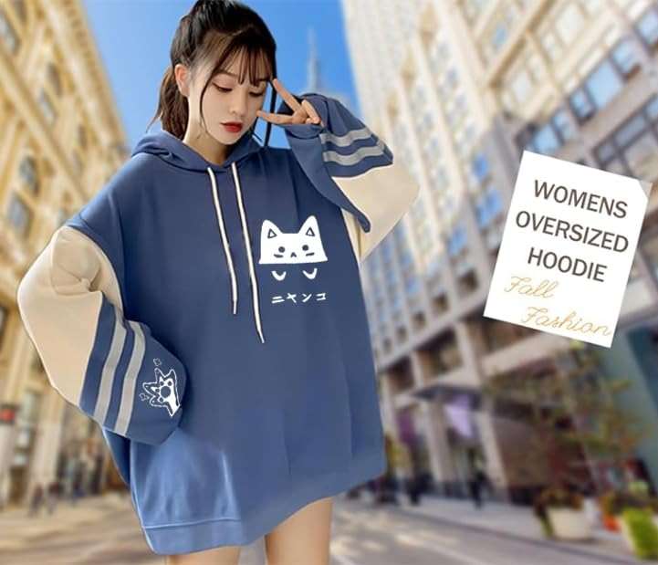 NICNZQI Women's Hoodies Cute Cat Printed Oversized Sweatshirts Trendy Casual Cozy Long Sleeve Pullover for Teen Girls - Image 2