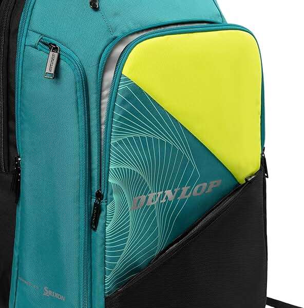 Dunlop Sports Performance Tennis Bag, Black/Yellow/Teal - Backpack - Image 2