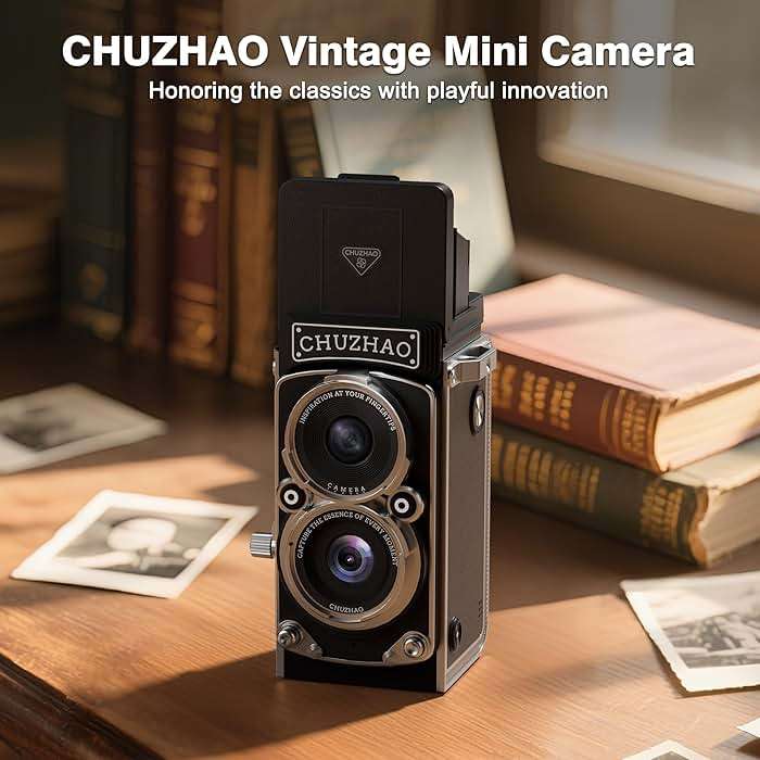 CHUZHAO Vintage Mini Digital Camera, Portable TLR Style Retro Point and Shoot Compact Small Pocket 1080P FHD Video 12MP Autofocus Vlogging Camera with 16 GB Card for Beginners Teens Adults Black - Image 2