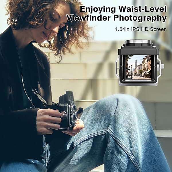 CHUZHAO Vintage Mini Digital Camera, Portable TLR Style Retro Point and Shoot Compact Small Pocket 1080P FHD Video 12MP Autofocus Vlogging Camera with 16 GB Card for Beginners Teens Adults Black - Image 3