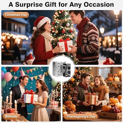 CHUZHAO Vintage Mini Digital Camera, Portable TLR Style Retro Point and Shoot Compact Small Pocket 1080P FHD Video 12MP Autofocus Vlogging Camera with 16 GB Card for Beginners Teens Adults Black - Image 7