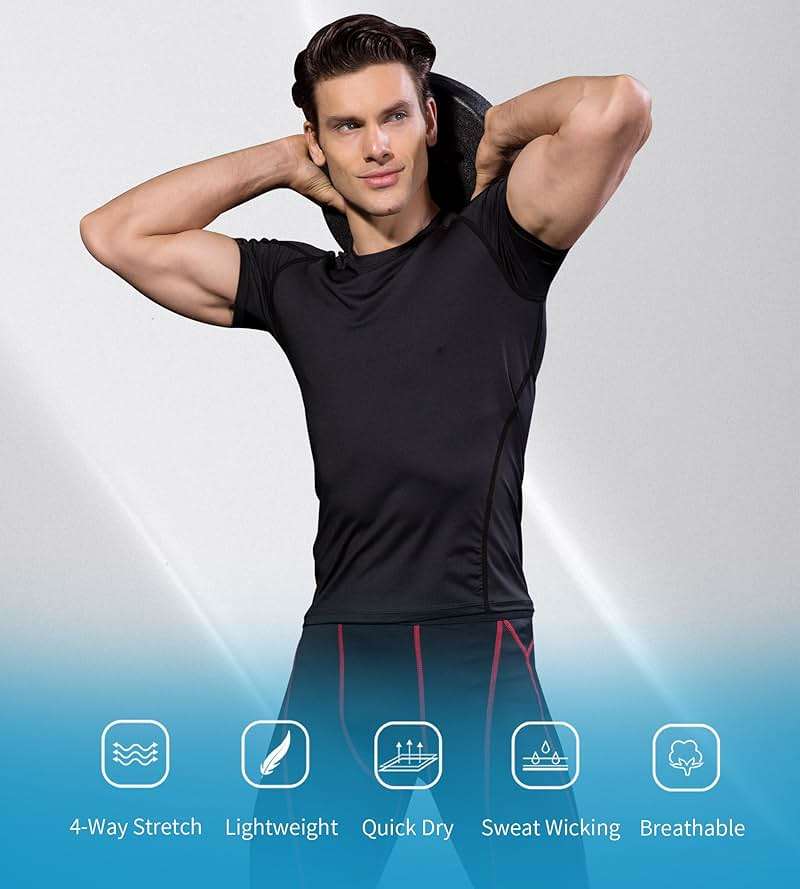 Men's Athletic Short Sleeve Stretch Compression Shirts Performance T-Shirt Running Workout Tops Quick Dry Baselayer - Image 4