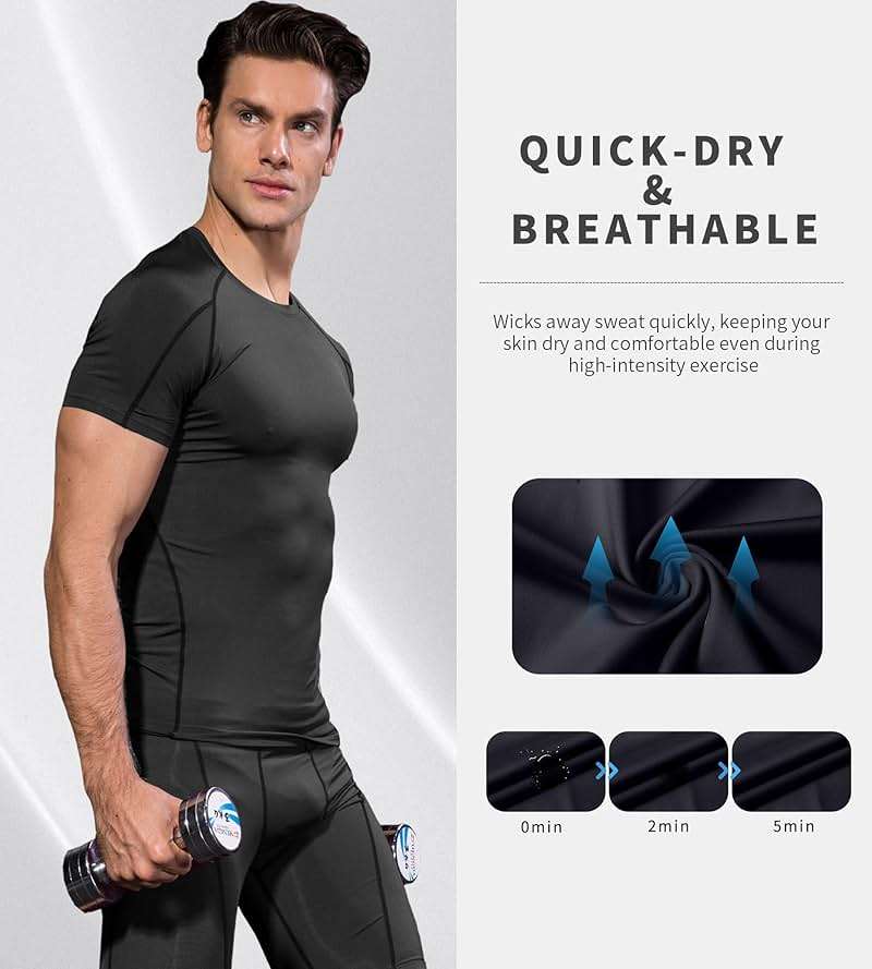 Men's Athletic Short Sleeve Stretch Compression Shirts Performance T-Shirt Running Workout Tops Quick Dry Baselayer - Image 5
