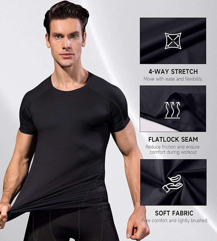 Men's Athletic Short Sleeve Stretch Compression Shirts Performance T-Shirt Running Workout Tops Quick Dry Baselayer - Image 6
