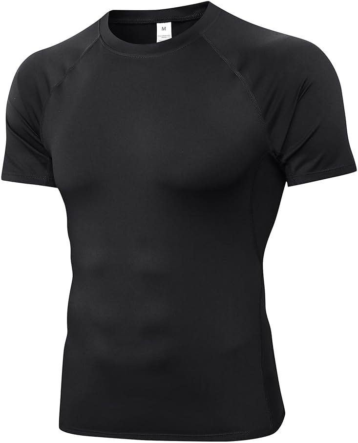 Men's Compression Shirts Short Sleeve Athletic Workout T-Shirts Sports Top Cool Dry Active Undershirt Performance Base Layer - Product Image