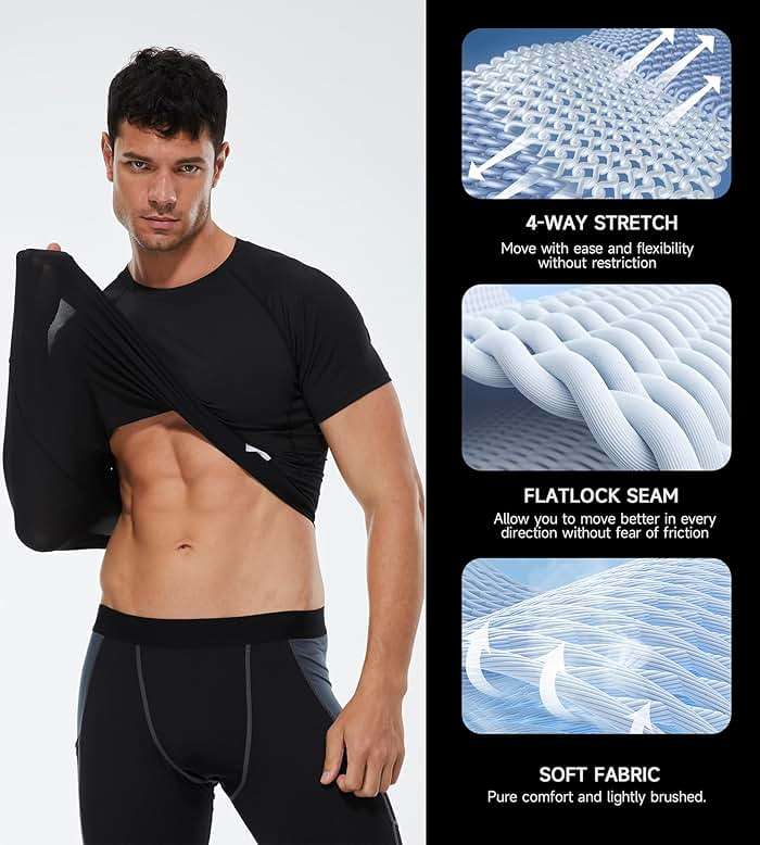 Men's Compression Shirts Short Sleeve Athletic Workout T-Shirts Sports Top Cool Dry Active Undershirt Performance Base Layer - Image 6