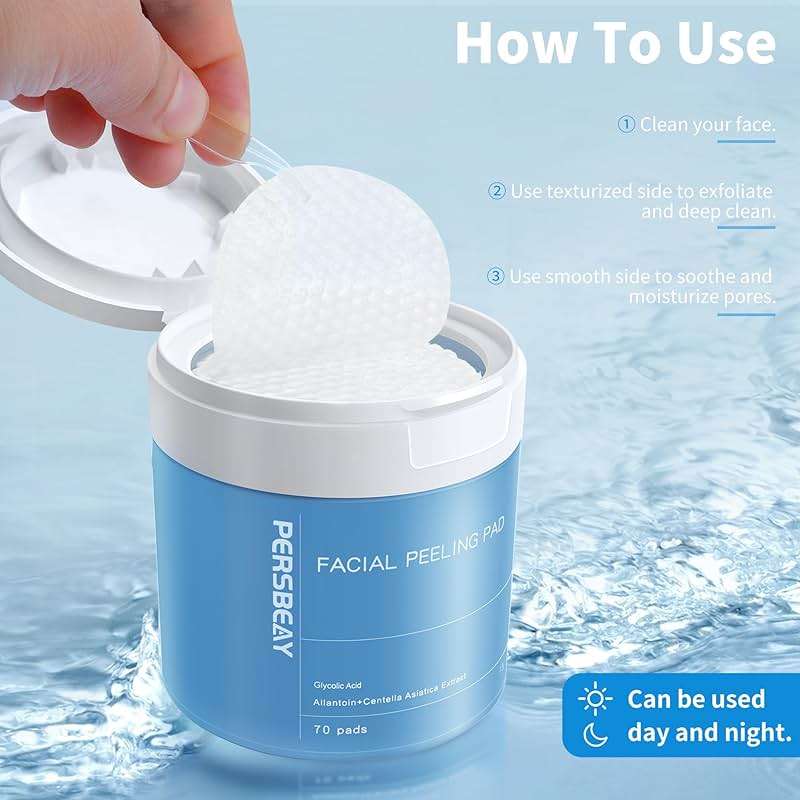 Persbeay Glycolic Acid Pads, Exfoliating Toner Pads for Facial Radiance, Dual Action Gentle Face Pad for Deep Cleaning Effect |Peels & Daily Skin Renewal |Salicylic Acid & Vitamins B3 |70 Count - Image 5