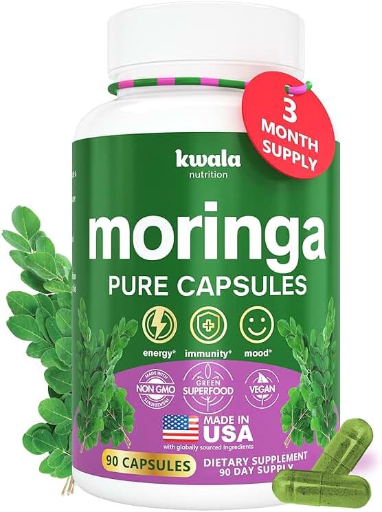 Kwala Nutrition Moringa Capsules - Moringa Powder Supplement - 90 Day Supply - 90 Capsules - Product Image