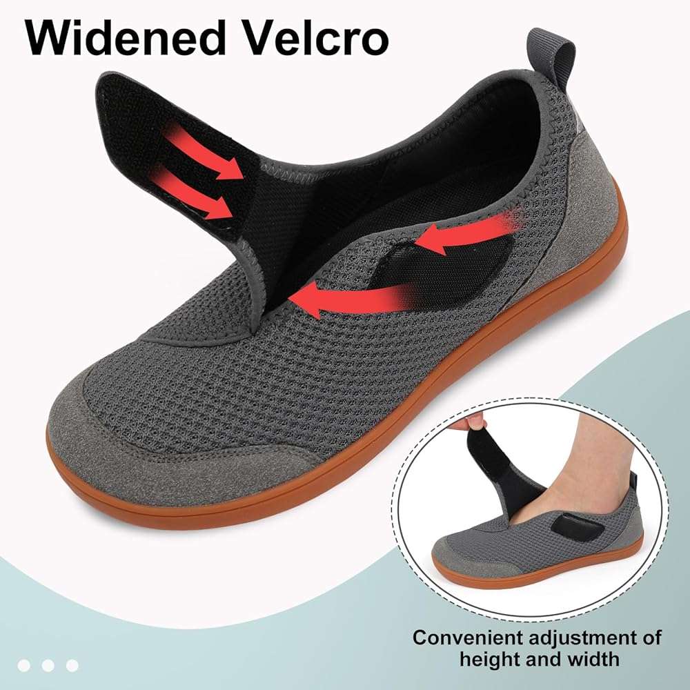 LeIsfIt Mens Wide Diabetic Shoes Adjustable Barefoot Walking Shoes Breathable Zero Drop Sneakers for Wide Width Arthritis Edema Feet - Image 3
