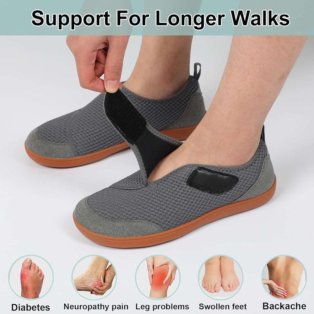 LeIsfIt Mens Wide Diabetic Shoes Adjustable Barefoot Walking Shoes Breathable Zero Drop Sneakers for Wide Width Arthritis Edema Feet - Image 4