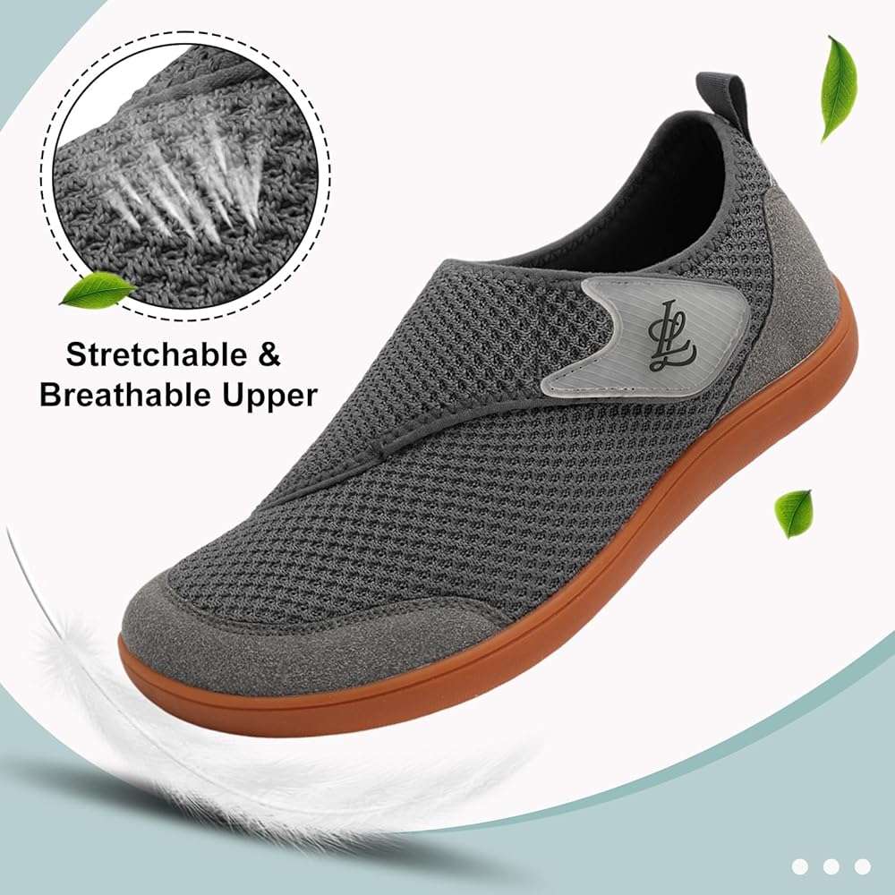 LeIsfIt Mens Wide Diabetic Shoes Adjustable Barefoot Walking Shoes Breathable Zero Drop Sneakers for Wide Width Arthritis Edema Feet - Image 6