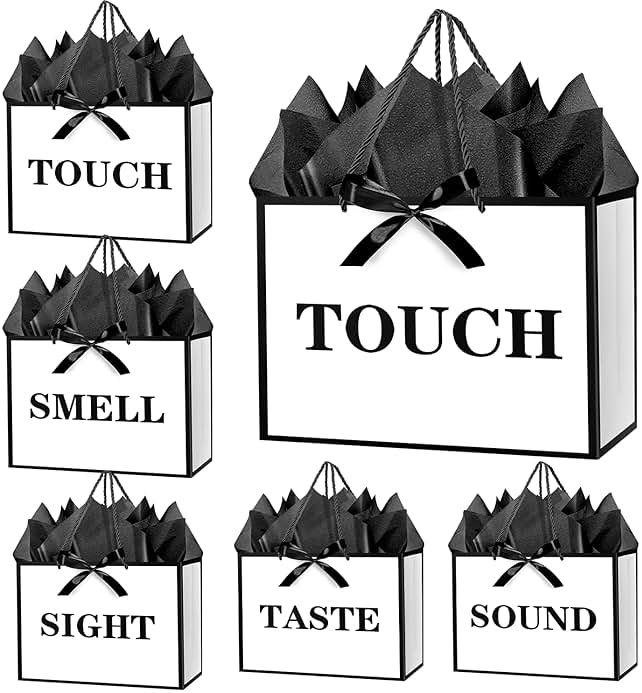 JWSCYSY 12.6" 5 Senses Gift Bags with Tissue Papers and Ribbons for Men, Women, Him Her Birthday, Anniversary, Wedding, Valentine's Day (White Black) - Product Image