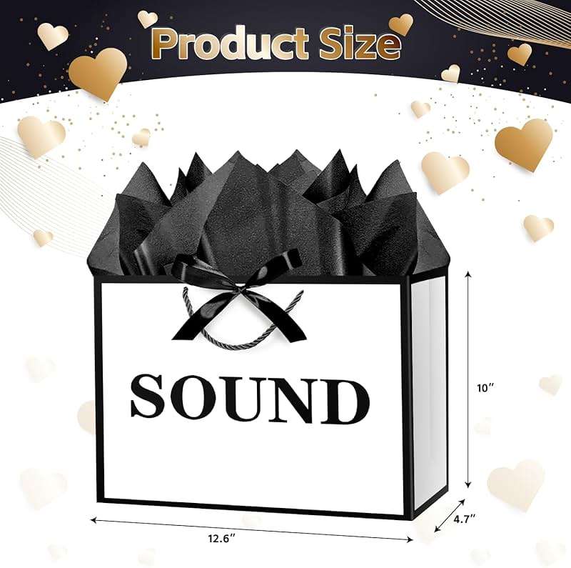 JWSCYSY 12.6" 5 Senses Gift Bags with Tissue Papers and Ribbons for Men, Women, Him Her Birthday, Anniversary, Wedding, Valentine's Day (White Black) - Image 2