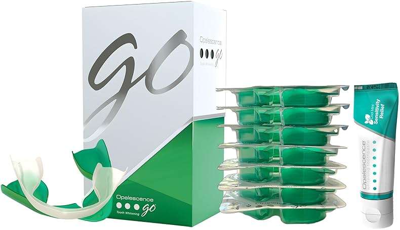 Opalescence GO 15 Whitening Bundle - (7 Treatments) Hydrogen Peroxide Prefilled Teeth Whitening Trays and Travel Sensitive Whitening Toothpaste 1 Oz - Mint Flavor- Includes a Toothbrush - 6288-1T - Image 1