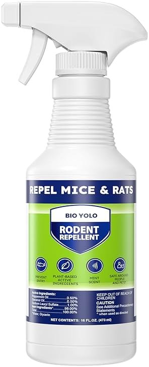 BIO YOLO Rodent Repellent Spray, 16oz – Effective Natural Peppermint Formula Repel Mice, Rats, Squirrels, and Rodents. Safe for Indoor, Outdoor, and Car Engines. Safe for People and Pets. - Product Image