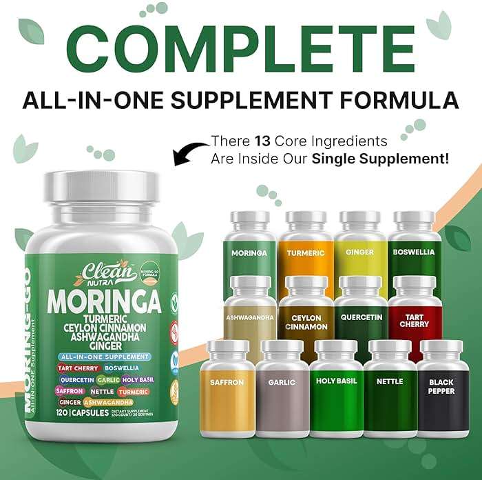 Moringa Powder Capsules + Turmeric Moringa Leaf Ceylon Cinnamon Ashwagandha Ginger Tart Cherry Boswellia Quercetin Garlic Holy Basil Saffron Nettle Black Pepper Moring-Go Supplement By Clean Nutra (2) - Image 2
