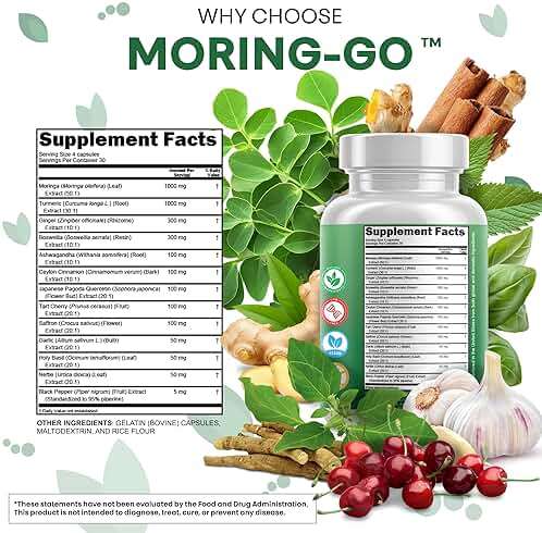 Moringa Powder Capsules + Turmeric Moringa Leaf Ceylon Cinnamon Ashwagandha Ginger Tart Cherry Boswellia Quercetin Garlic Holy Basil Saffron Nettle Black Pepper Moring-Go Supplement By Clean Nutra (2) - Image 4