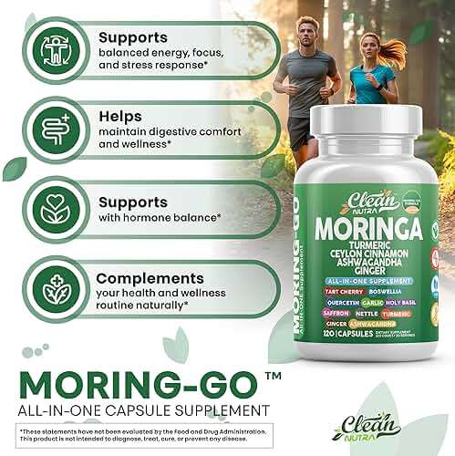 Moringa Powder Capsules + Turmeric Moringa Leaf Ceylon Cinnamon Ashwagandha Ginger Tart Cherry Boswellia Quercetin Garlic Holy Basil Saffron Nettle Black Pepper Moring-Go Supplement By Clean Nutra (2) - Image 5