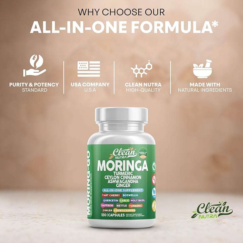 Moringa Powder Capsules + Turmeric Moringa Leaf Ceylon Cinnamon Ashwagandha Ginger Tart Cherry Boswellia Quercetin Garlic Holy Basil Saffron Nettle Black Pepper Moring-Go Supplement By Clean Nutra (2) - Image 7
