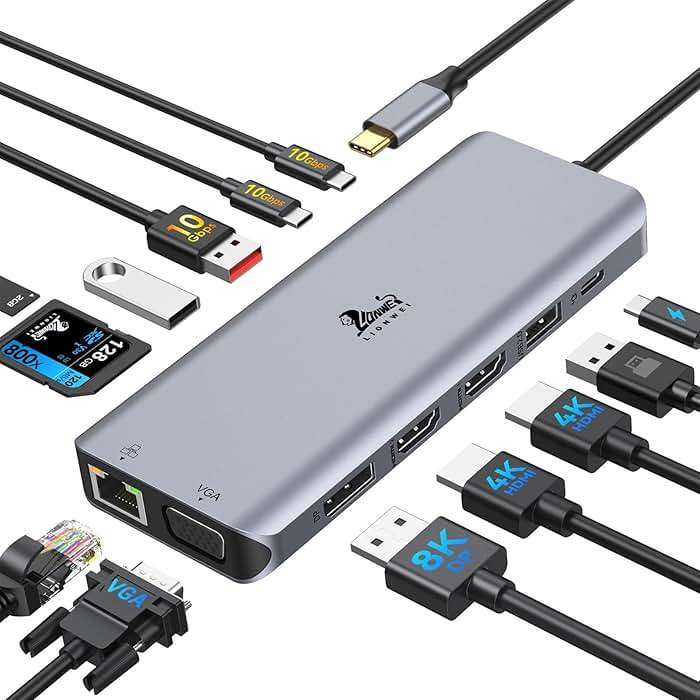 Laptop Docking Station 4 Monitors, Dual HDMI+8K DP+VGA, 10Gbps, 100W PD, 6 USB C/A Ports, Ethernet, SD/TF, LIONWEI 13 in 1 USB C Hub for MacBook/Dell/HP/Surface - Image 1