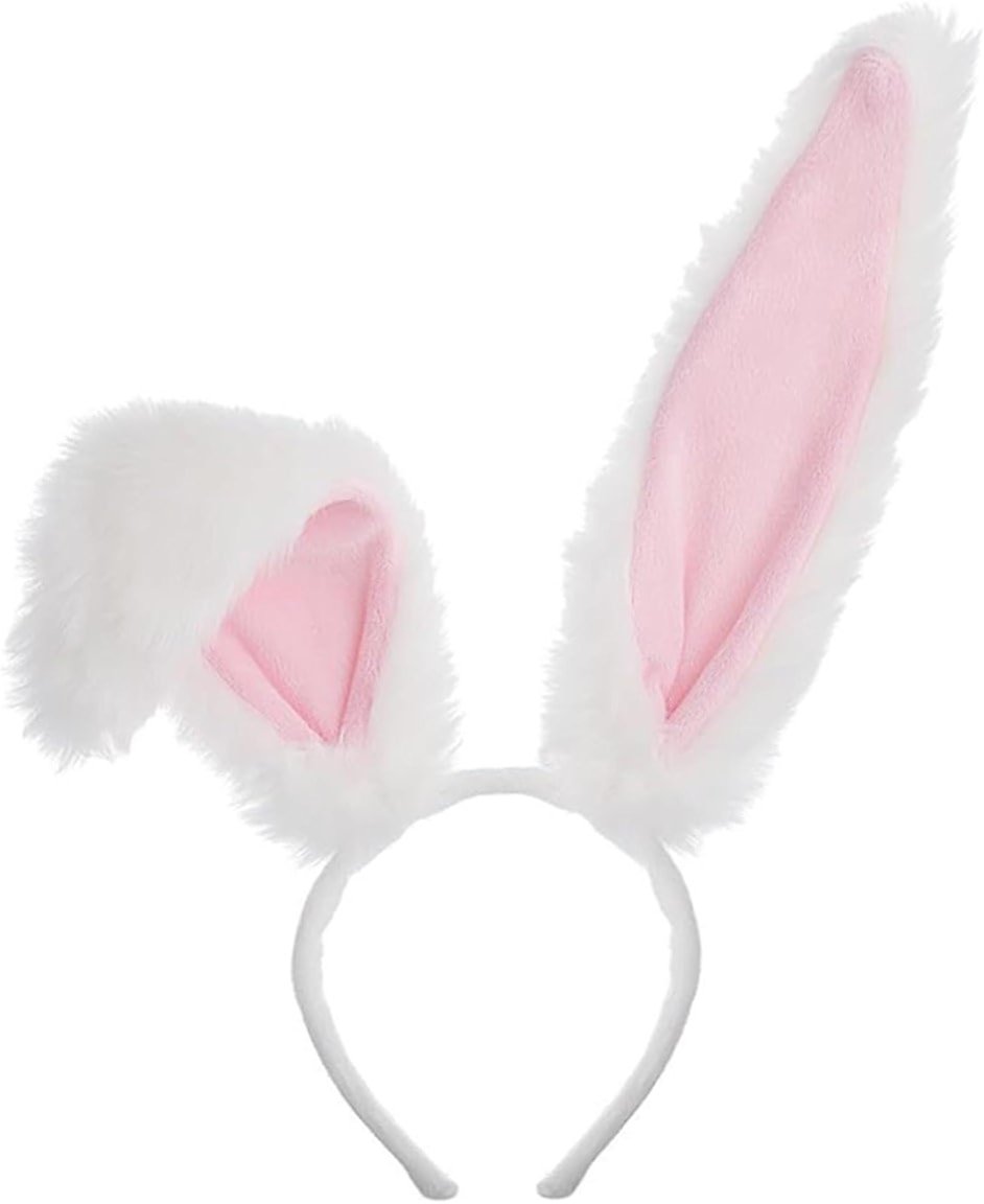 SPPOTY Bunny Ears Headband Furry Rabbit Ear And Tail Halloween Accessories White/Black/Grey - Product Image