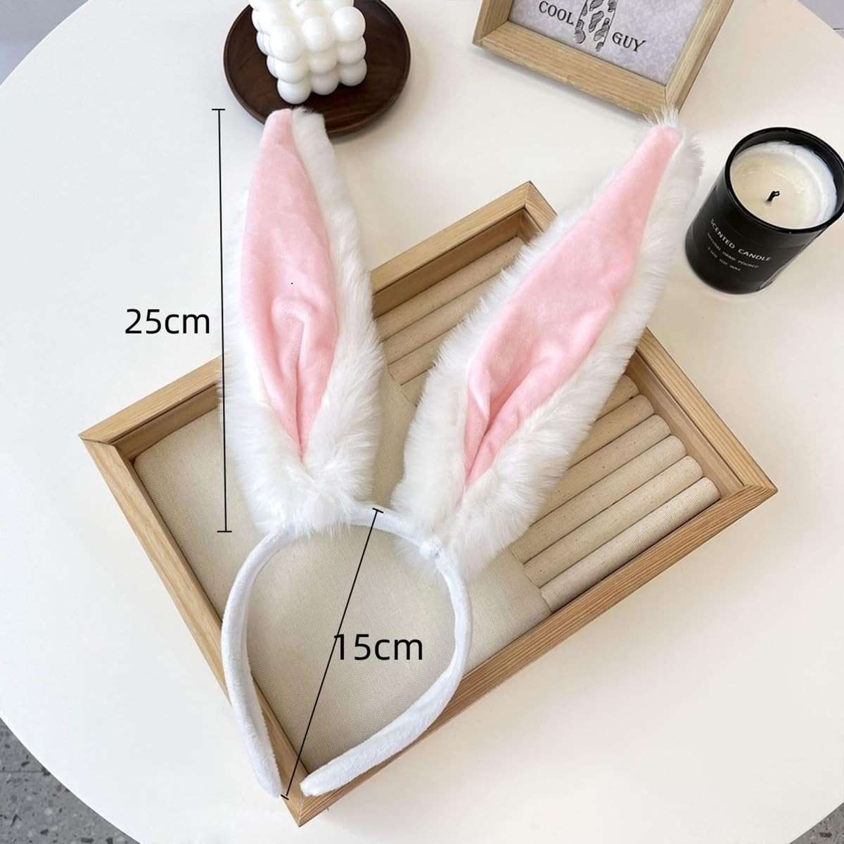 SPPOTY Bunny Ears Headband Furry Rabbit Ear And Tail Halloween Accessories White/Black/Grey - Image 3