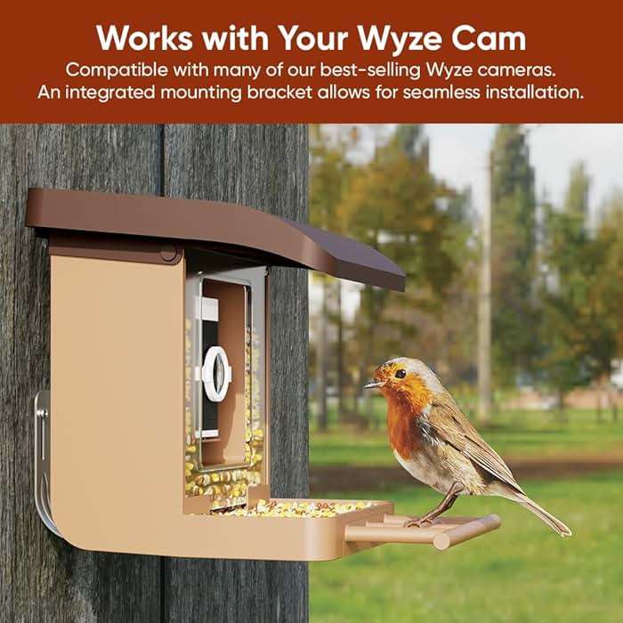Bird Feeder Camera Case Compatible with Battery Cam Pro, Wyze Cam Outdoor v1/v2, Wyze Camera v4/v3/v3 Pro, 5 DIY Mounting Methods, with a Macro Lens (Solar Panel/Camera NOT Included), Brown - Image 4