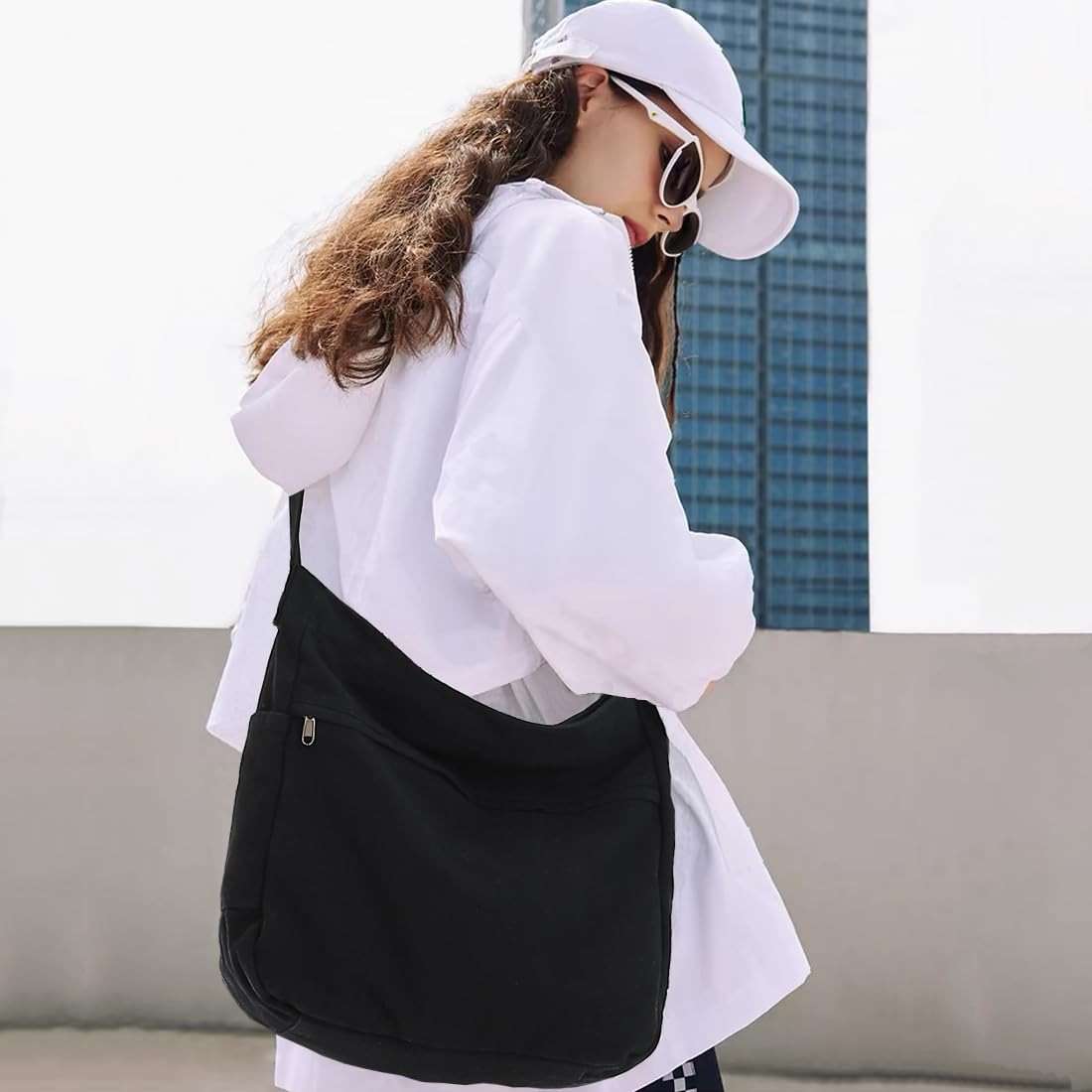 DAINAOTM Canvas Hobo Crossbody Shoulder Tote Bag for Women and Men Large Purse Messenger Bag Travel Work Shopping - Image 2