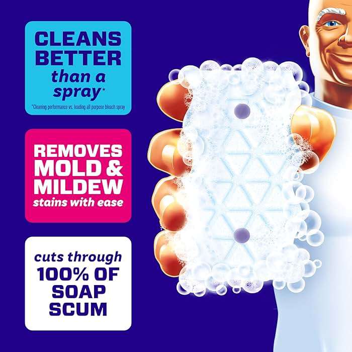 Mr. Clean Magic Eraser Sponge, Bathroom Cleaner, Shower Cleaner, Tub Cleaner, Soap Scum Remover, Bathroom Cleaning Supplies, Dawn Cleaning Power with Febreze Lavender Scent, 2 in 1 Bath, 7ct - Image 2