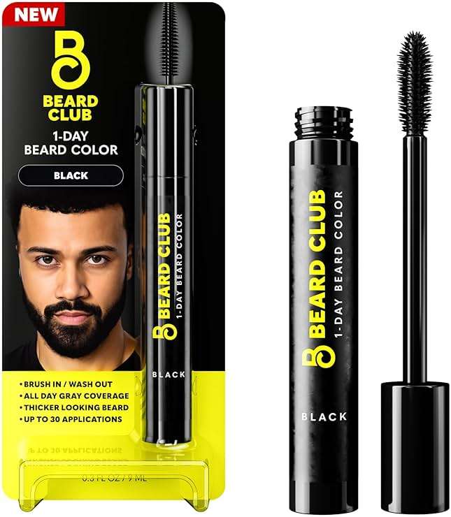 The Beard Club 1 Day Temporary Beard Dye for Men - Black Beard, Mustache & Eyebrow Color for a Fuller, Well-Defined Look, Water & Sweat Resistant, Up to 30 Applications, 0.3 fl oz - Image 1