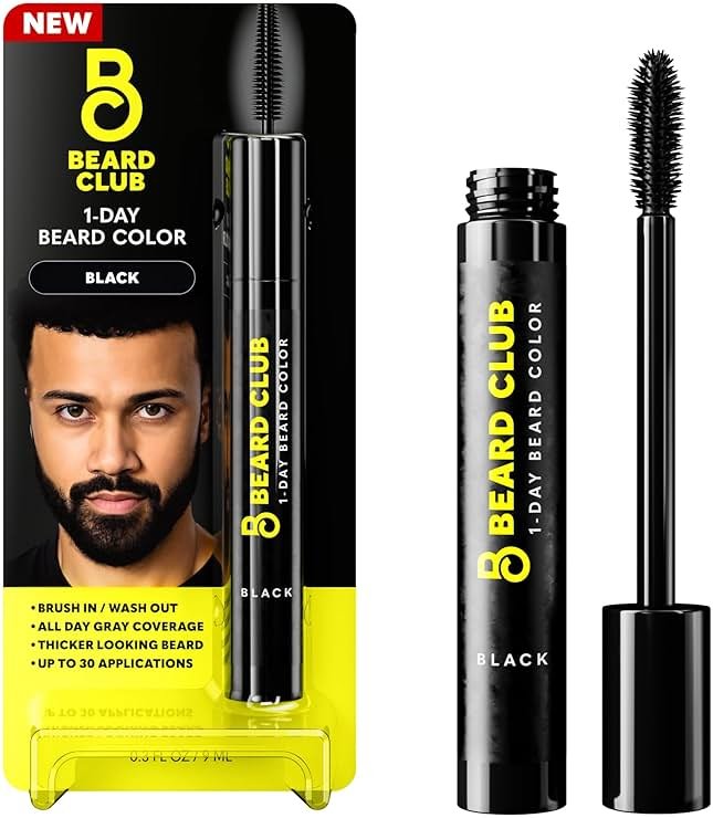 The Beard Club 1 Day Temporary Beard Dye for Men - Black Beard, Mustache & Eyebrow Color for a Fuller, Well-Defined Look, Water & Sweat Resistant, Up to 30 Applications, 0.3 fl oz - Product Image