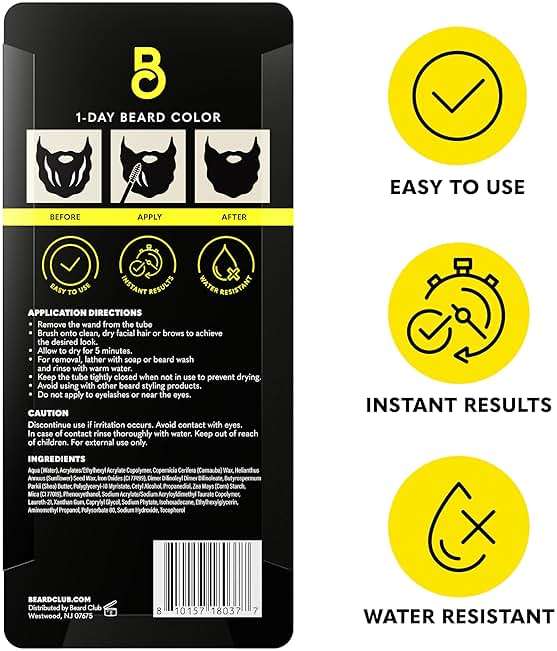 The Beard Club 1 Day Temporary Beard Dye for Men - Black Beard, Mustache & Eyebrow Color for a Fuller, Well-Defined Look, Water & Sweat Resistant, Up to 30 Applications, 0.3 fl oz - Image 9