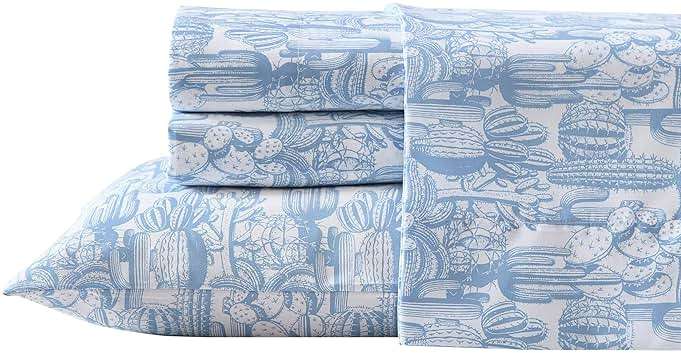 Wrangler - King Size Sheet Set, Ultra-Soft & Wrinkle-Resistant Bedding for Year Round Comfort, Deep Pockets, Bed Sheets with Matching Fitted Sheet & Pillowcases (Cactus Toile Blue) - Image 1