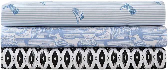 Wrangler - King Size Sheet Set, Ultra-Soft & Wrinkle-Resistant Bedding for Year Round Comfort, Deep Pockets, Bed Sheets with Matching Fitted Sheet & Pillowcases (Cactus Toile Blue) - Image 6