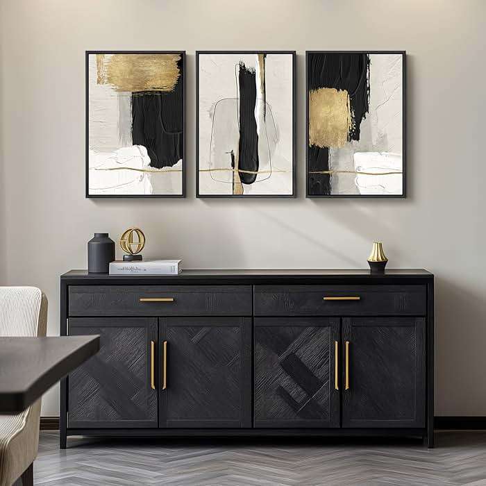 Framed Black and White Abstract Wall Art, 3 Piece Canvas Prints Paintings Artwork for Walls, Modern Minimalist Gold Beige Block Pictures for Living Room Hallway Office Wall Decor 16x24 Inch - Image 8